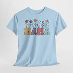 Oversized T-shirt voor mama in lichtblauw met bloemenprint en MAMA-opdruk op de borst