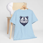 Lichtblauwe oversized T-shirt met zwart 'MAMA-BEAR' beermotief op de borst