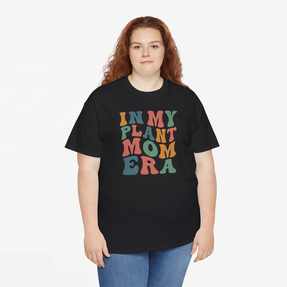Zwarte oversized T-shirt met ronde hals en grote gekleurde tekstprint op de borst