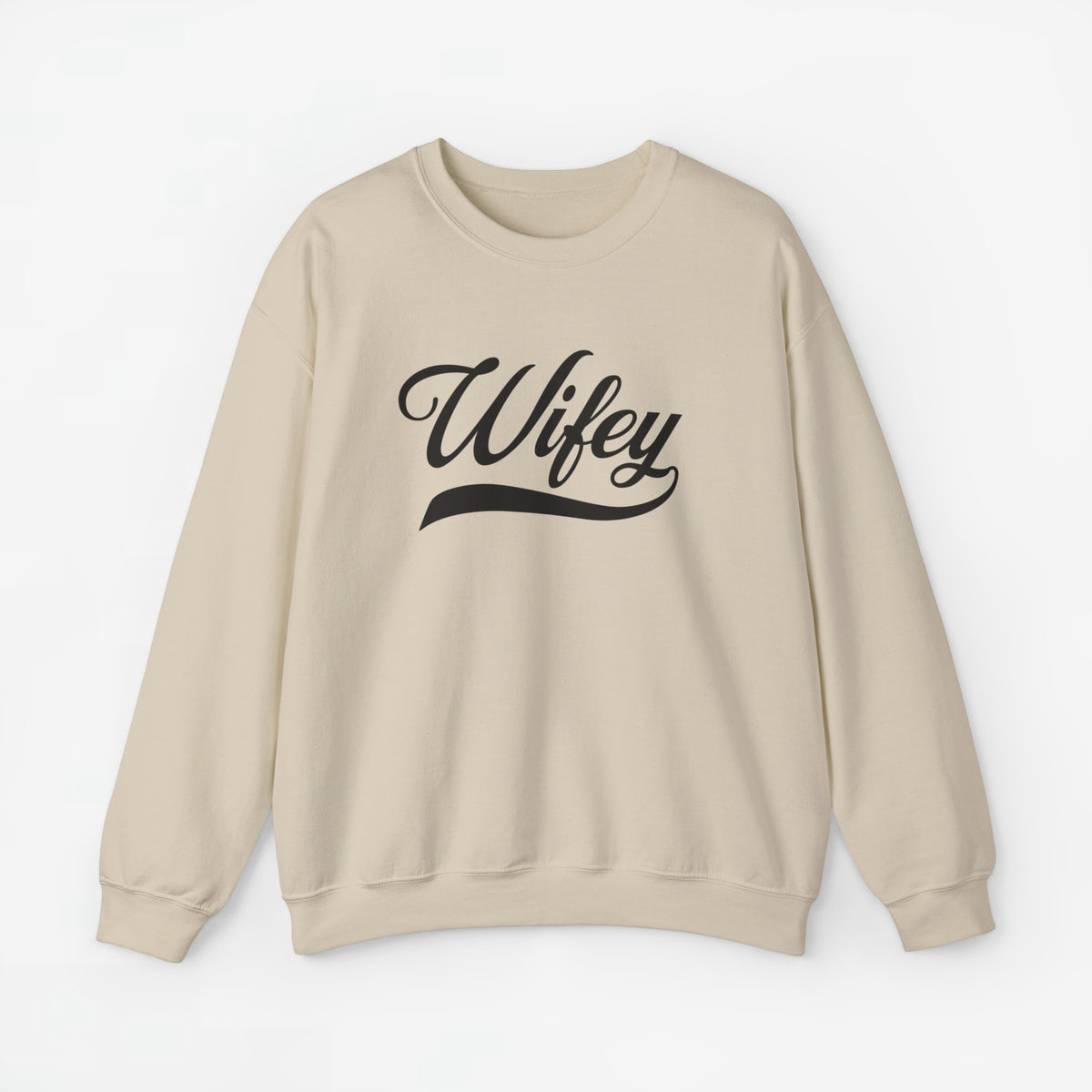 Zandkleurige sweatshirt met opdruk “Wifey” en ronde hals