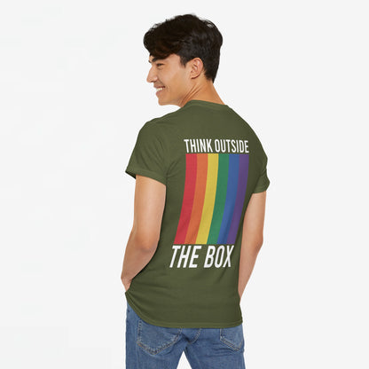 Gay Pride T-shirt - Think Outside The Box (witte tekst) - Back Print - Oversized #28