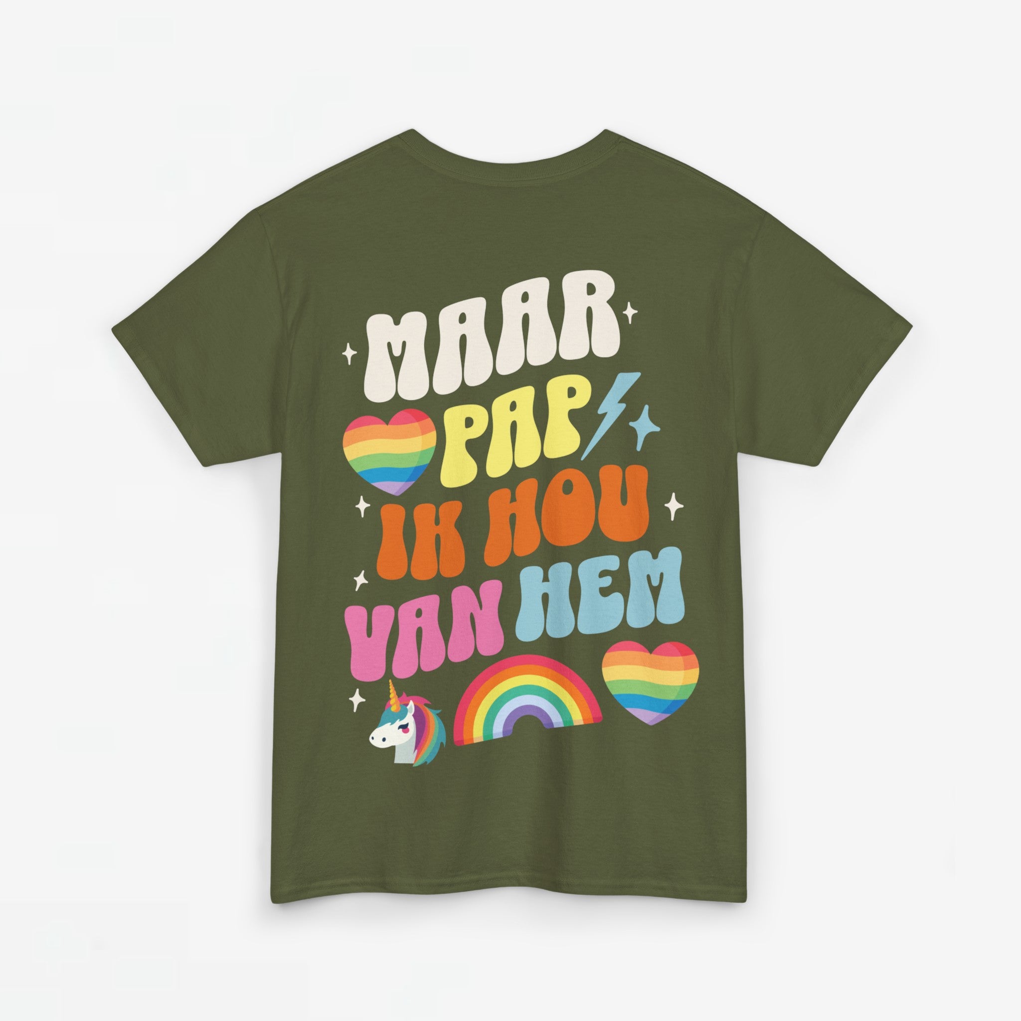 Gay Pride T-shirt -  Maar Pap, Ik Hou Van Hem Eenhoorn - Back Print  - Oversized Tee