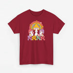 Oversized bordeaux T-shirt met regenboog-paddenstoelprint op de borst