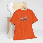 Oversized oranje T-shirt met frikandel-frontprint, ronde hals en korte mouwen