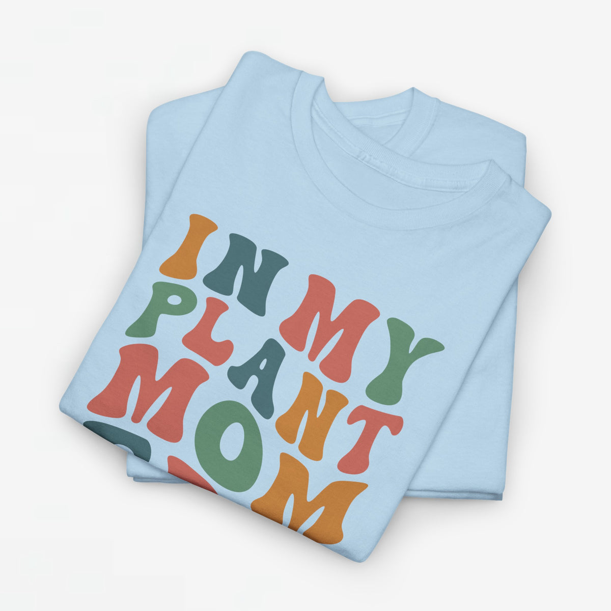 Lichtblauwe oversized t-shirt met kleurrijke 'IN MY PLANT MOM ERA' print op de borst