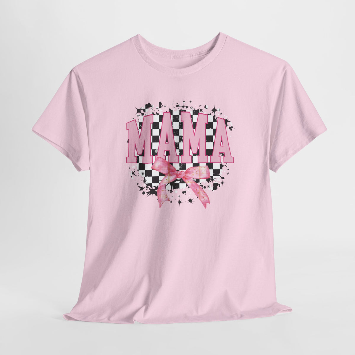Roze T-shirt met ronde hals en MAMA-tekstprint met strik en confetti-details