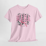Roze T-shirt met ronde hals en MAMA-tekstprint met strik en confetti-details