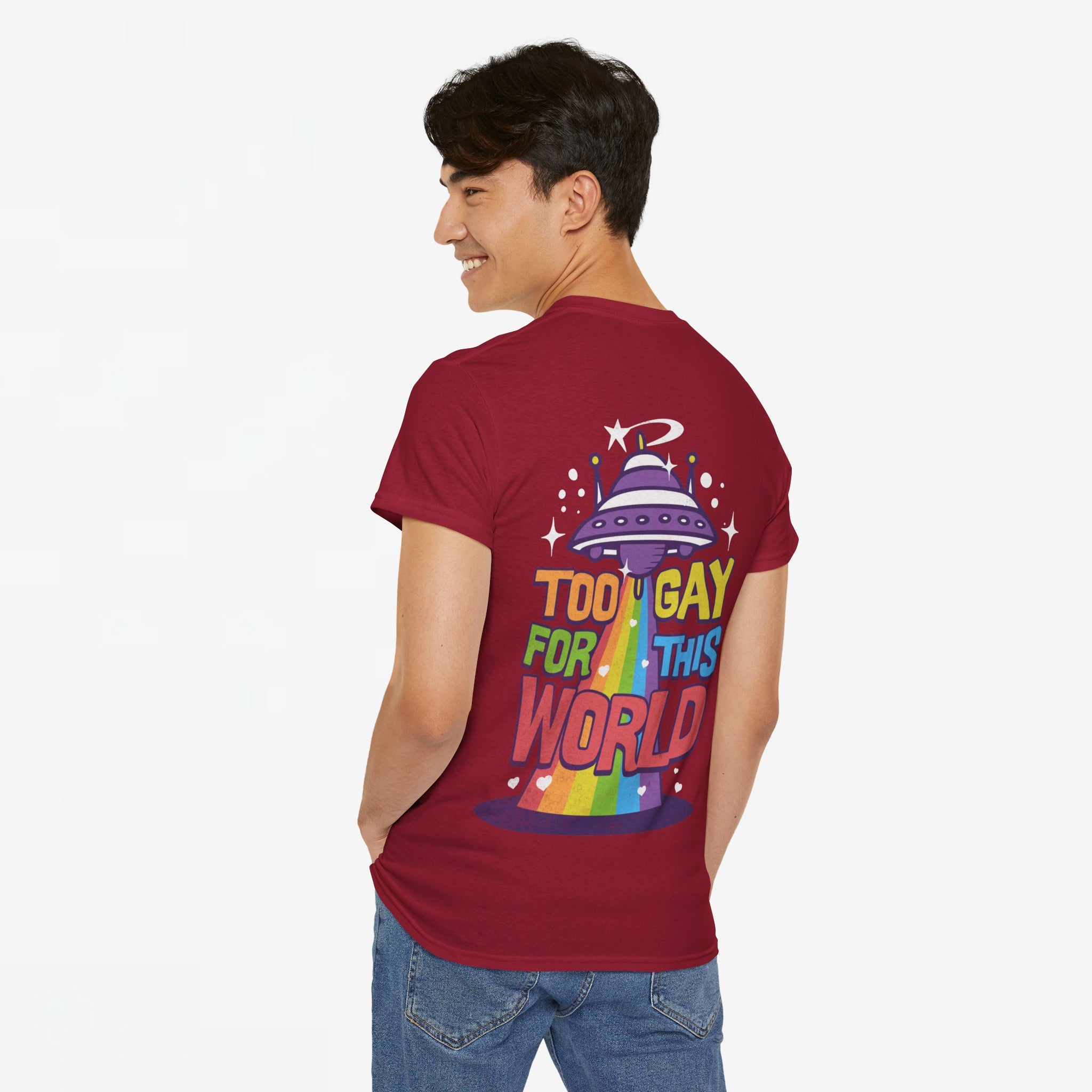 Gay Pride T-shirt - Too Gay For This World - Back Print - Oversized #55
