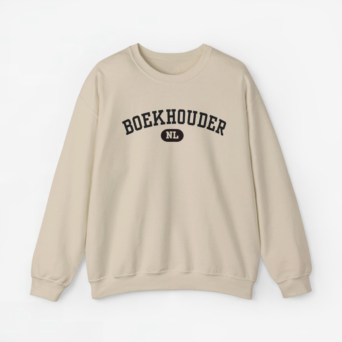 Beige sweater met BOEKHOUDER NL print op de borst