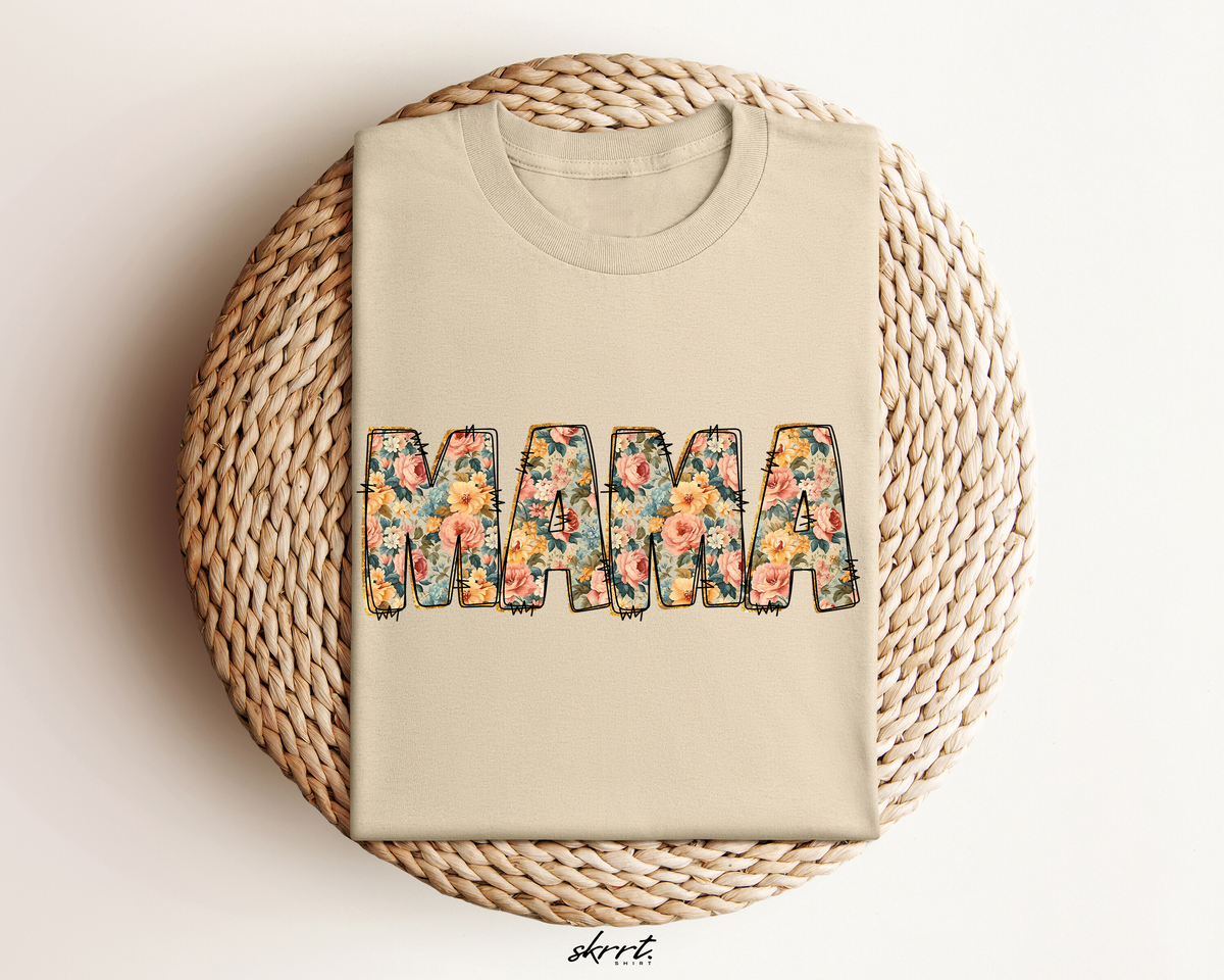 Oversized zandkleurig T-shirt met MAMA tekst in bloemenprint voor moedersdag