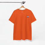 Oranje oversized t-shirt aan hanger met kleine skrrt/ Nederlandse vlag op borst