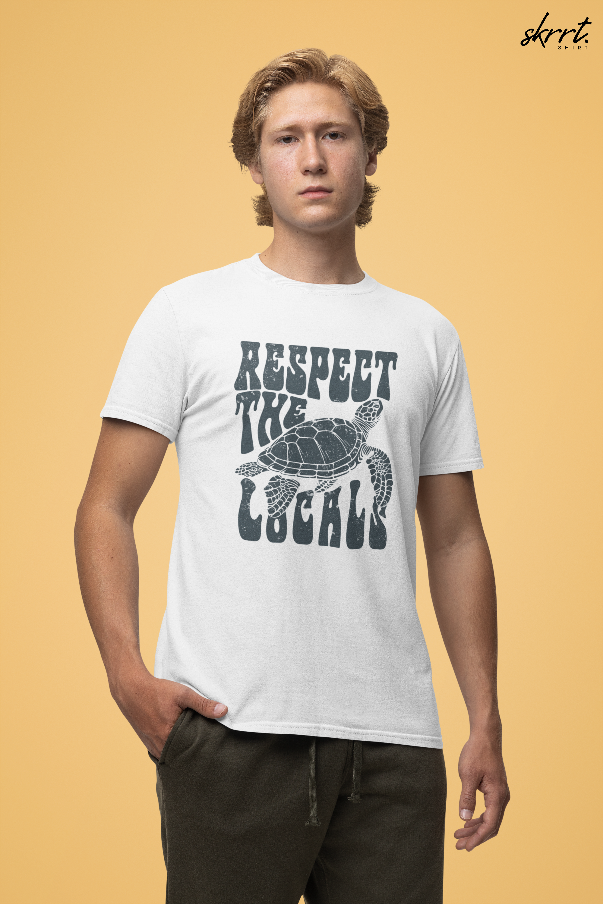 Heren Zomer Oversized T-shirt met print Schildpad- Respect the locals