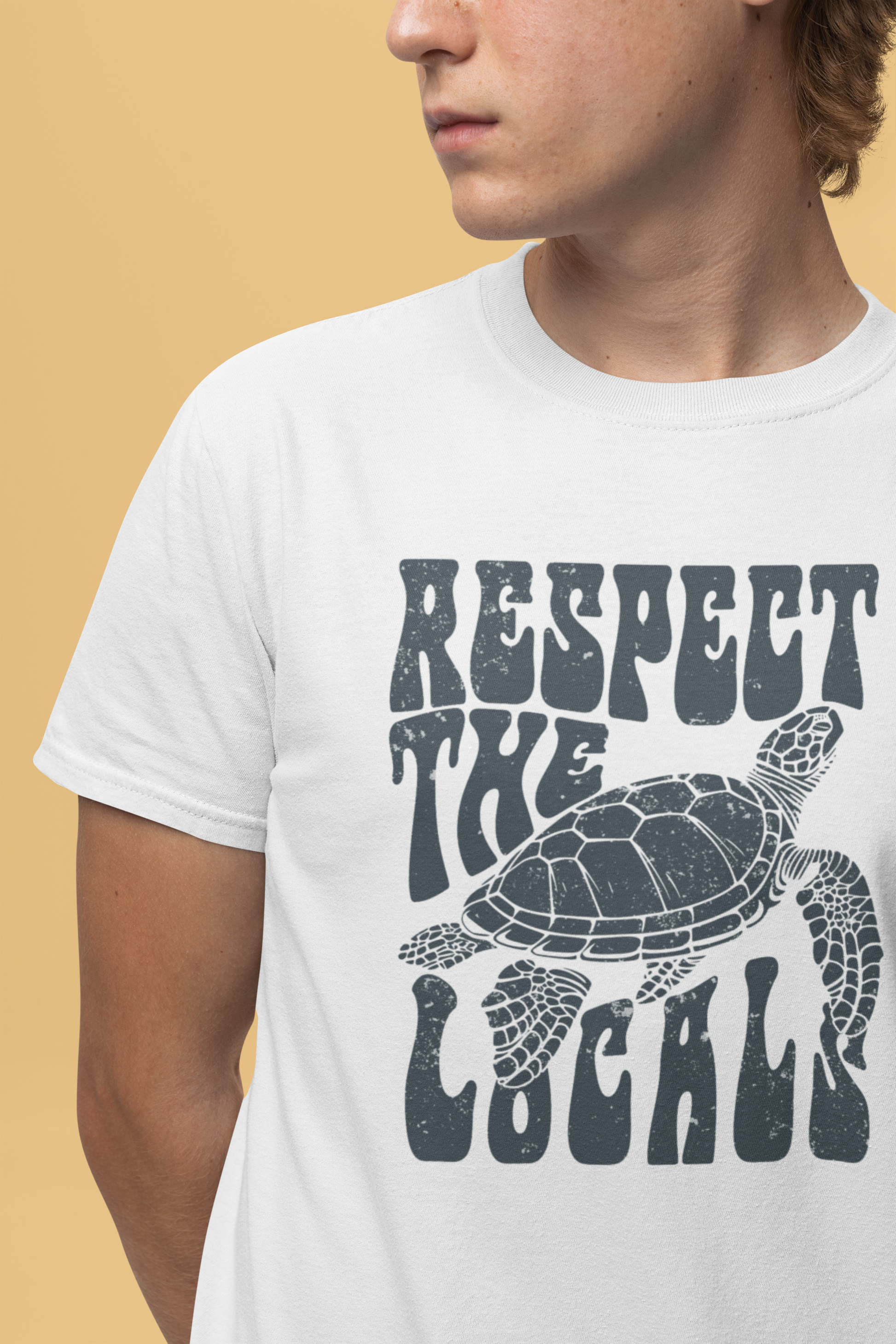 Heren Zomer Oversized T-shirt met print Schildpad- Respect the locals