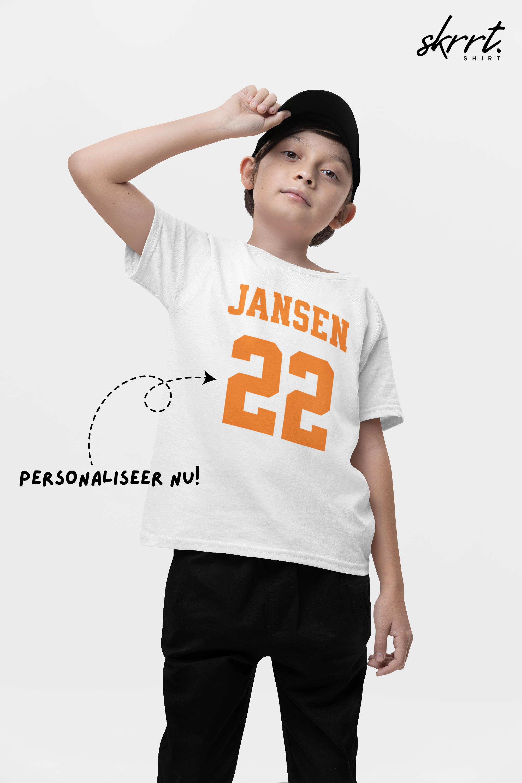 Kind Voetbal T-shirt - EK, WK en Koningsdag Kinderkleding - Personaliseer met Naam & Rugnummer (Voorkant)