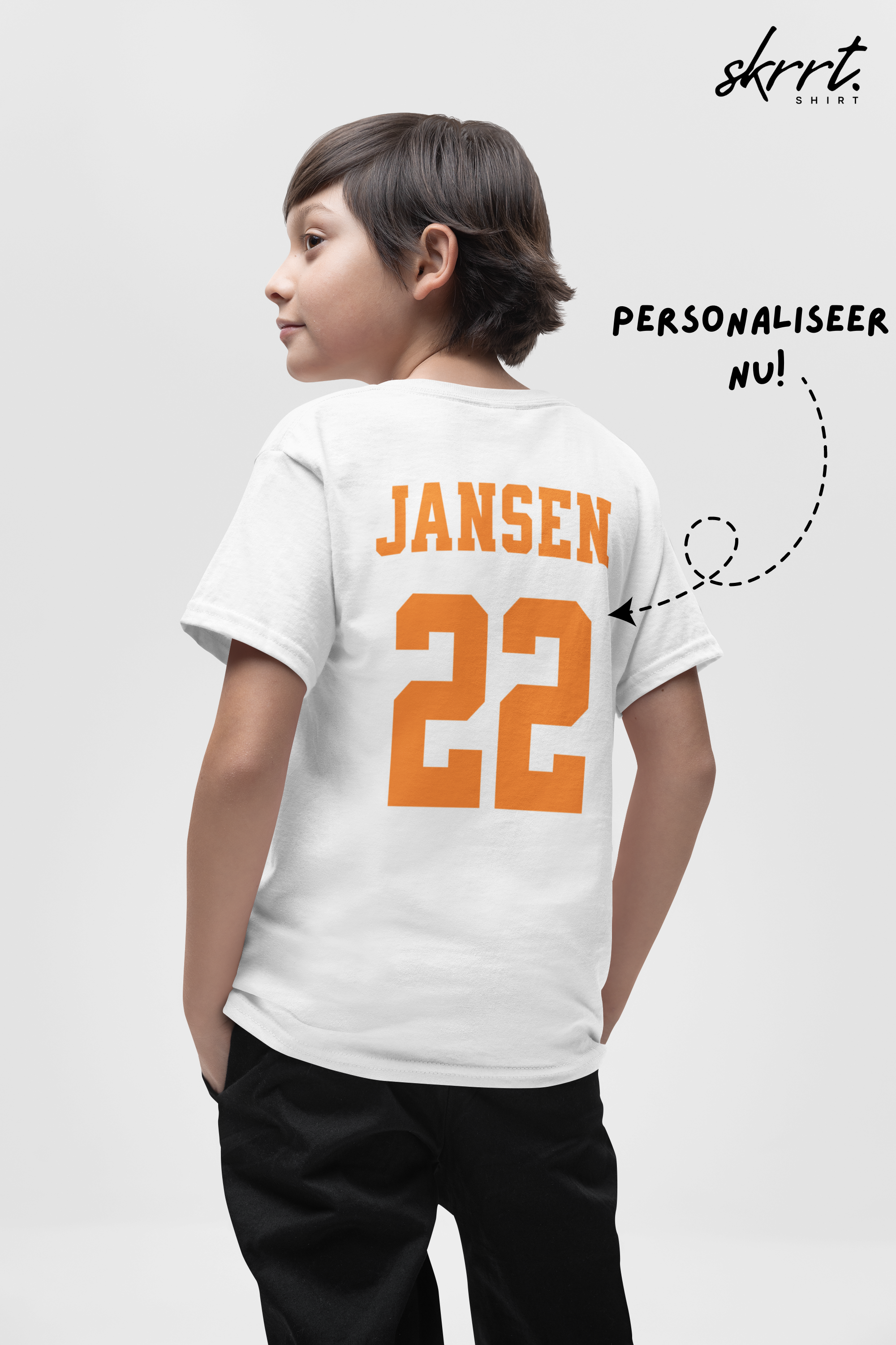 Kind Voetbal T-shirt - EK, WK en Koningsdag Kinderkleding - Personaliseer met Naam, Jaar & Rugnummer - ORANJE