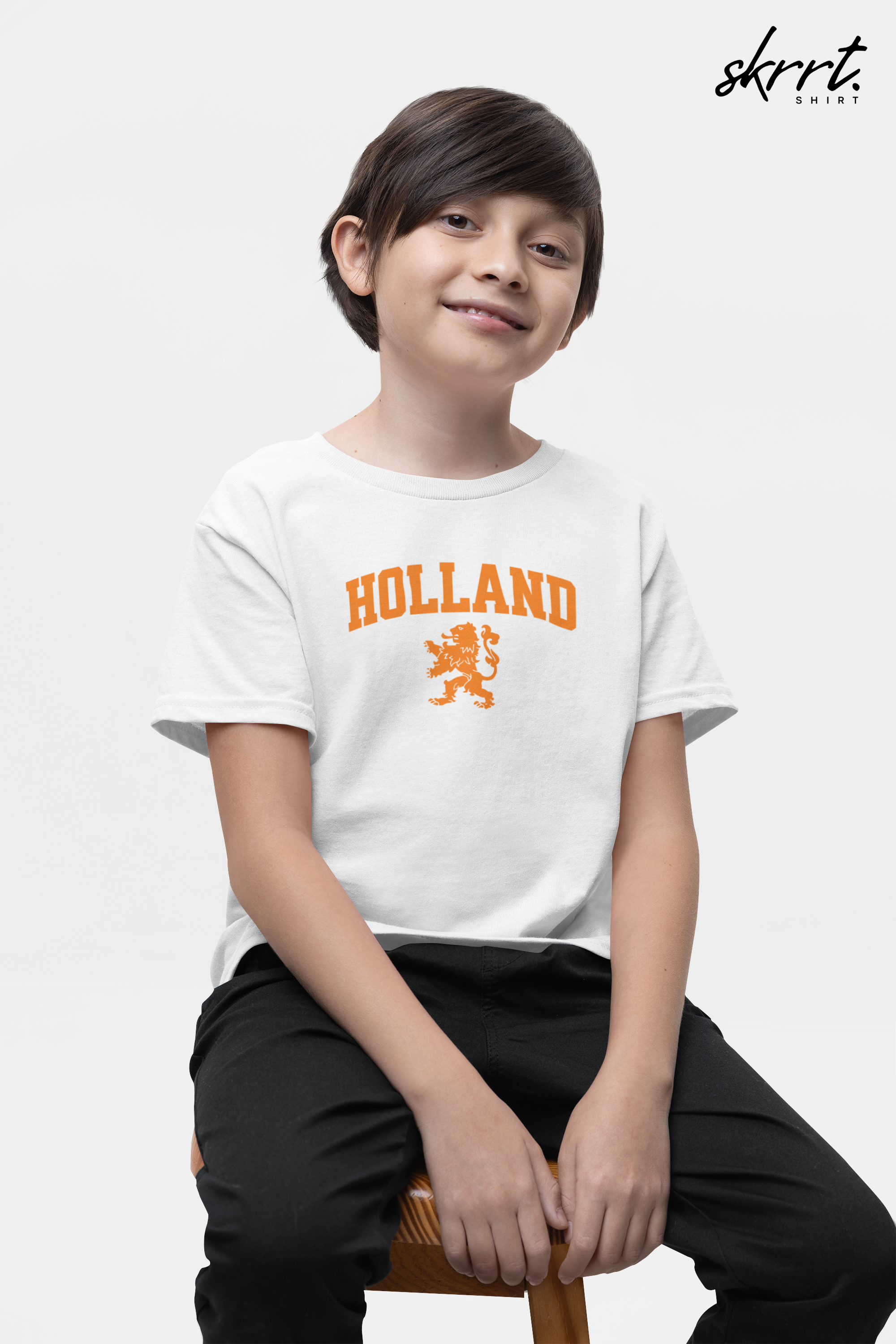 Kind Voetbal T-shirt - EK, WK en Koningsdag Kinderkleding - HOLLAND met Leeuw