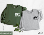 Twee sweatshirts: groene DHR. en grijze MW. EST 2024