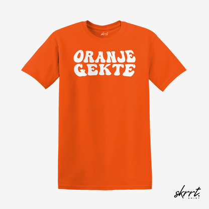 Oranjegekte - witte tekst | Front Print | Koningsdag T-shirt | Oversized | Heren