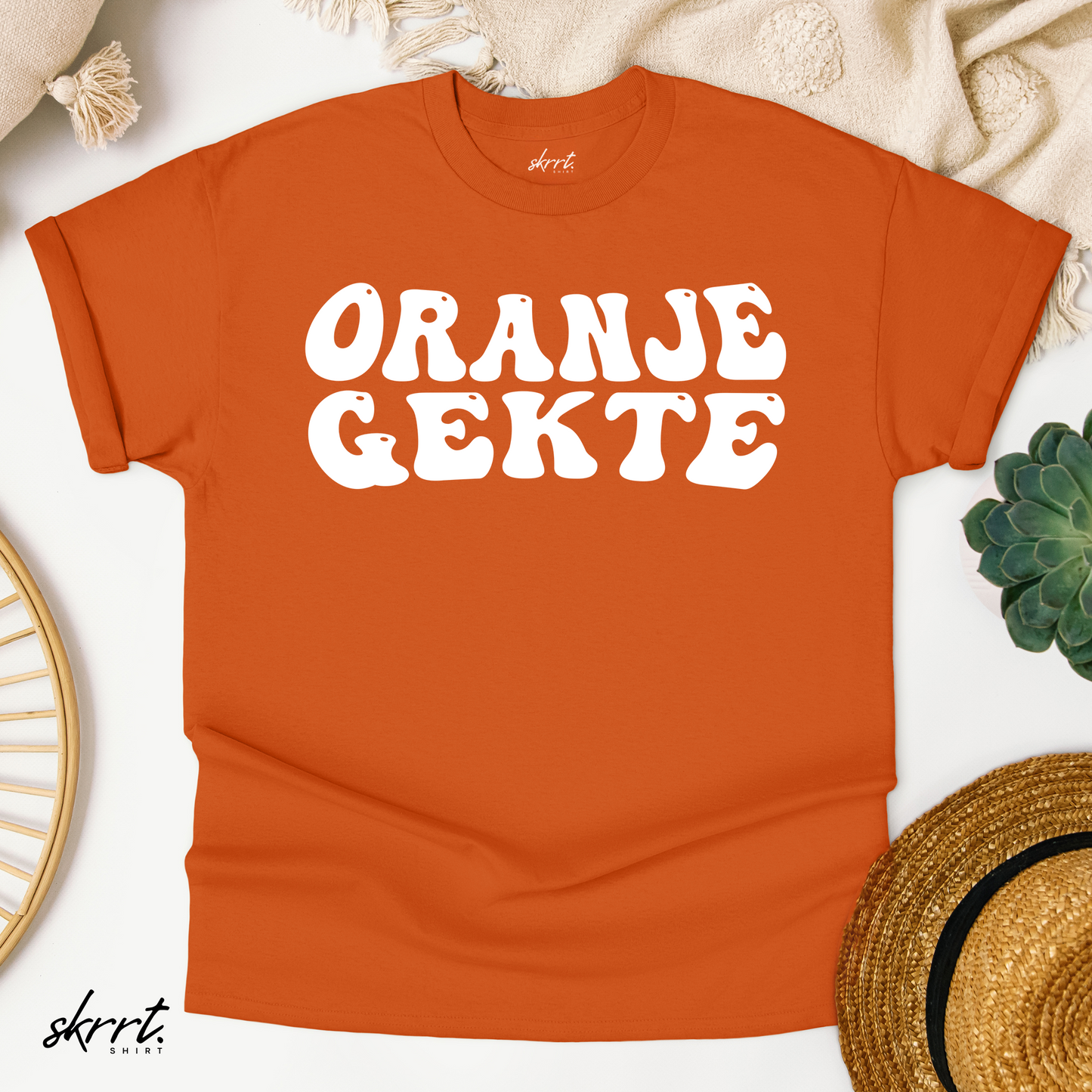 Oranjegekte - witte tekst | Front Print | Koningsdag T-shirt | Oversized | Dames