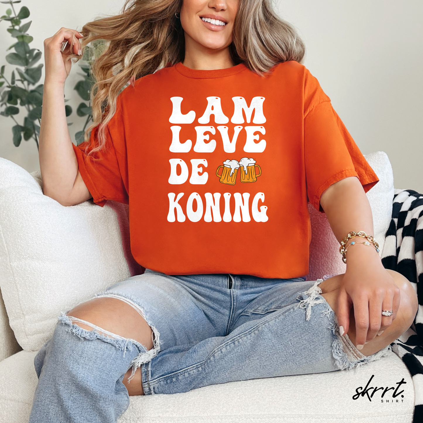 Lam Leve De Koning - witte tekst | Front Print | Koningsdag T-shirt | Oversized | Dames