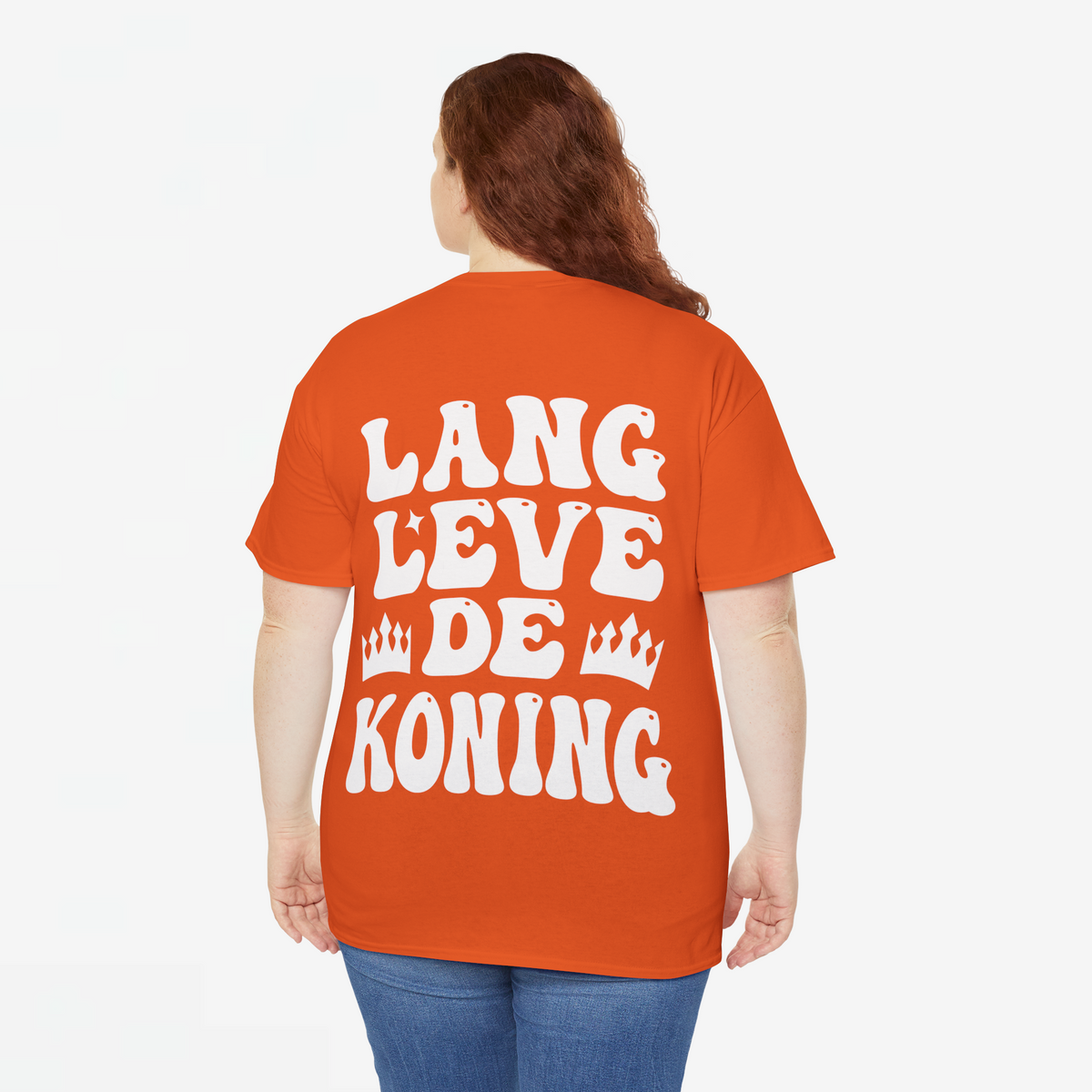 Oranje oversized t-shirt met grote witte backprint “LANG LEVE DE KONING”