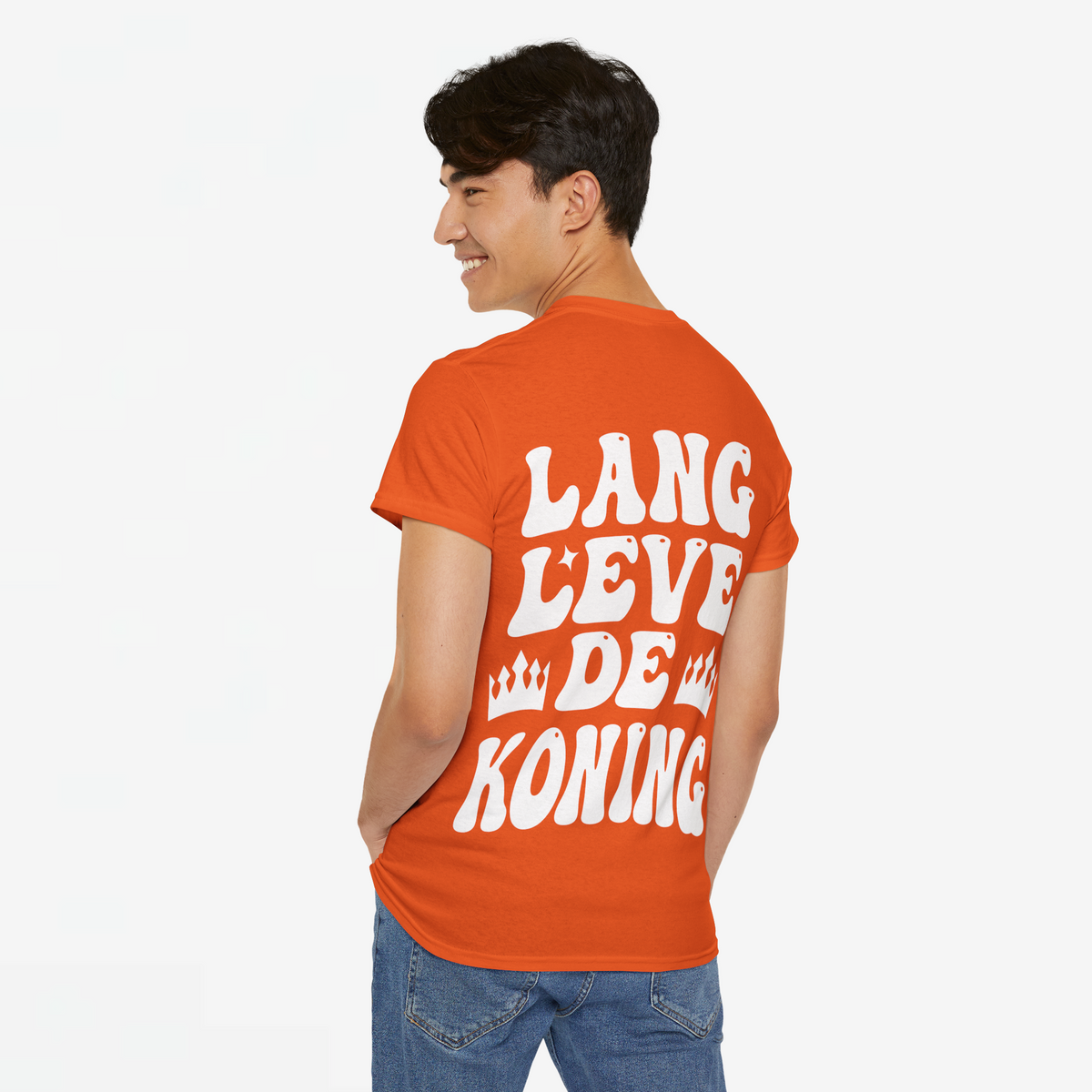 Oranje oversized t-shirt met grote witte backprint “LANG LEVE DE KONING”
