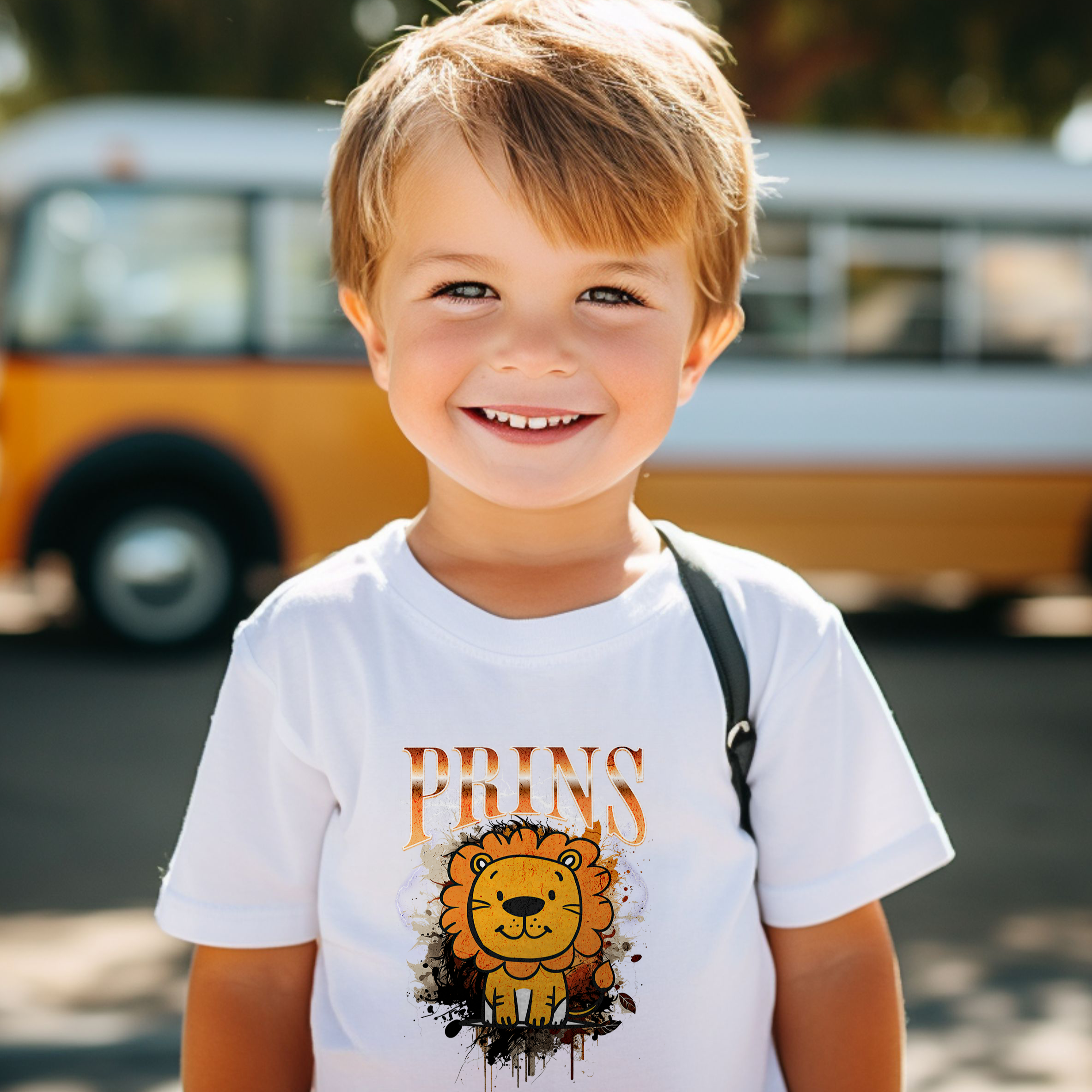 Prins Leeuw Cartoon | Front Print | Koningsdag Kinder T-shirt | Retro | Jongens