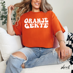 Oranje dames T-shirt met witte “ORANJE GEKTE” print op borst
