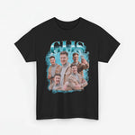 Zwart t-shirt met grote foto- en tekstprint op de borst