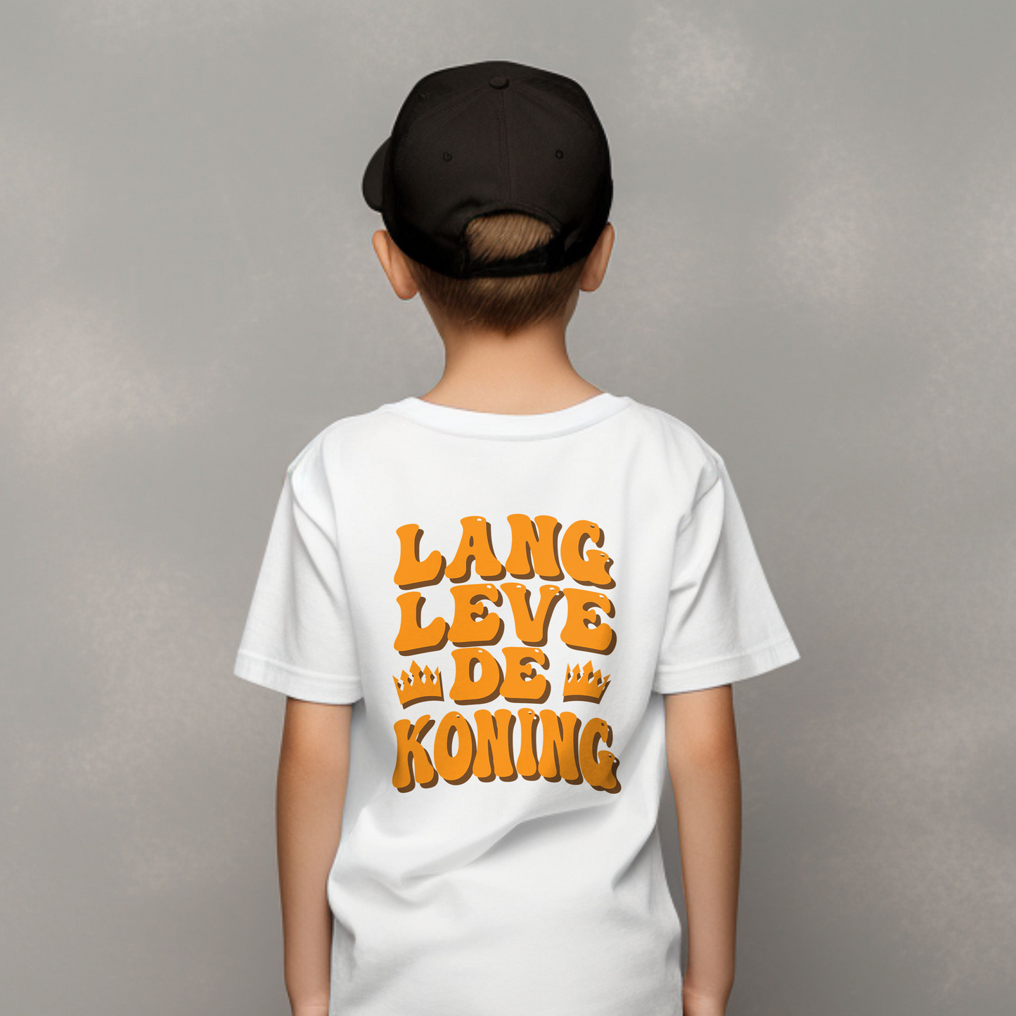 Lang Leve De Koning - met vlag | Back Print | Koningsdag Kinder T-shirt