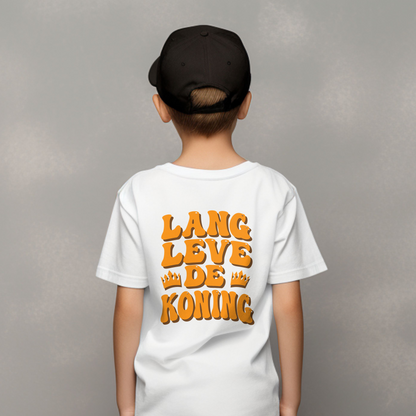 Lang Leve De Koning - met vlag | Back Print | Koningsdag Kinder T-shirt