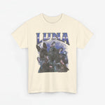 T-shirt crème met grote print 'LUNA' en collage van dierenkoppen