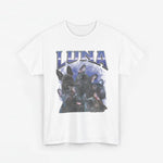 T-shirt wit met grote print 'LUNA' en collage van dierenkoppen