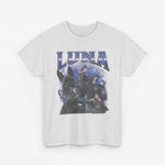 T-shirt lichtgrijs met grote print 'LUNA' en collage van dierenkoppen