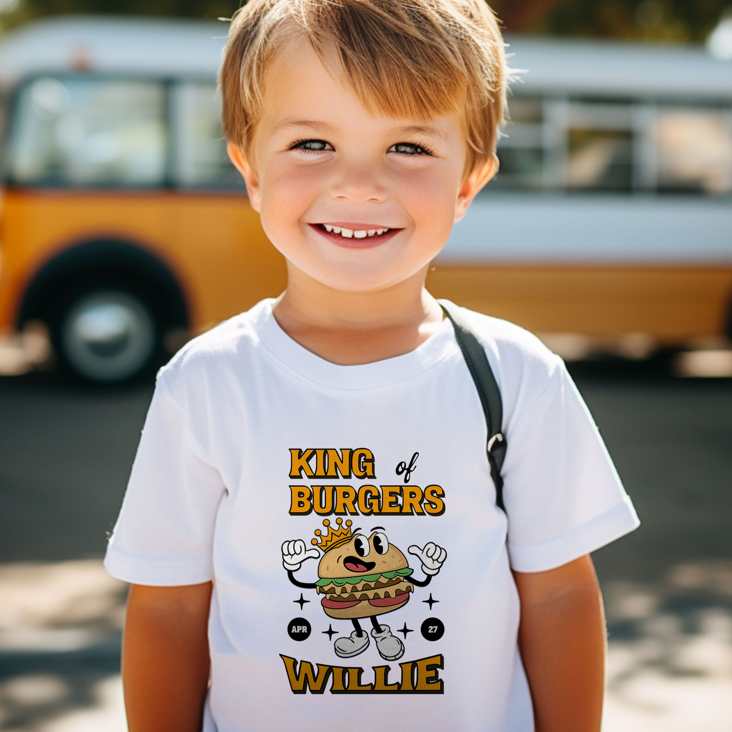 King of Burgers Willie Cartoon | Front Print | Koningsdag Kinder T-shirt | Retro | Jongens