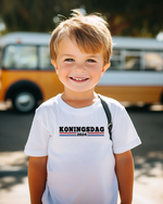 Wit kinder T-shirt met borstprint "KONINGSDAG 2024" en ronde hals