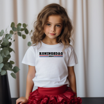 Wit kinder T-shirt met borstprint "KONINGSDAG 2024" en korte mouwen