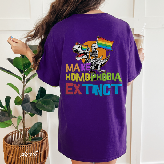 Gay Pride T-shirt -  Make Homophobia Extinct - Back Print - Oversized Tee