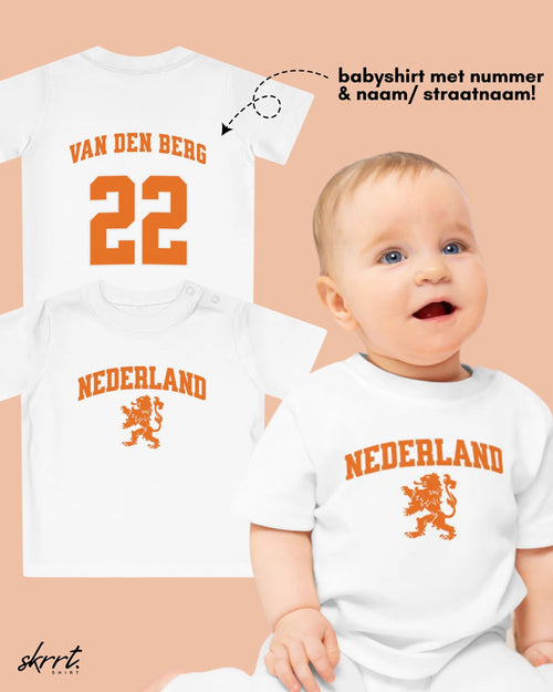 Baby Koningsdag T-shirt met Naam en rugnummer – Oranje Outfit